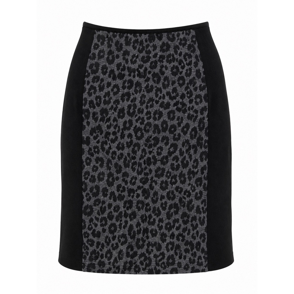 Chico's Size 3 XL Black Gray Leopard Panel Skirt Stretch Travel Career